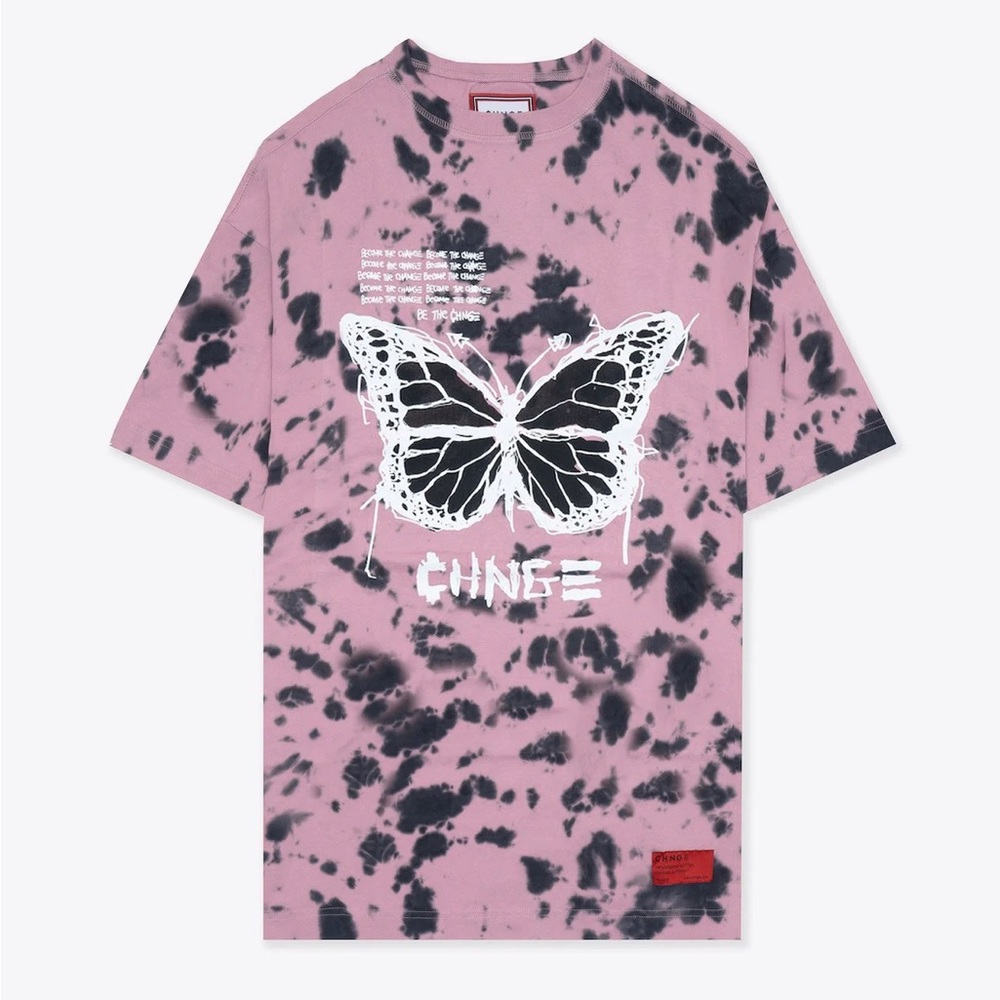 CHNGE
Tie Dye Butterfly Logo T-Shirt Dress (Mauve/Black)